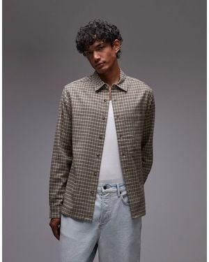 TOPMAN Long Sleeve Relaxed Grid Check Shirt - Gray