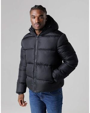 French Connection Hooded Puffer Jacket With High Neck - Blue