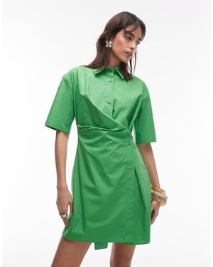 ARKET Cotton Rich Mini Shirt Dress With Button Wrap Front - Green