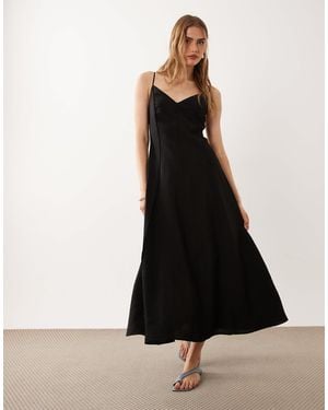 Mango V-neck Sleeveless Midi Dress With Pleat Detail - Black