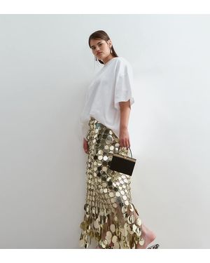 ARRANGE Curve Futurist Sequin Fringe Hem Midi Skirt - White
