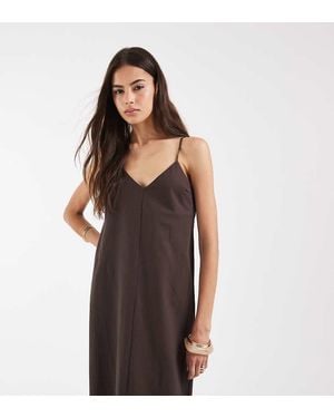 Vero Moda Linen Look Cami Straps Midaxi Dress - Brown
