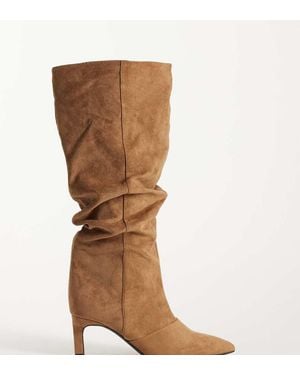 SEQWL Wide Fit Benz Faux-suede Slouchy Knee High Kitten Heel Boots - Brown