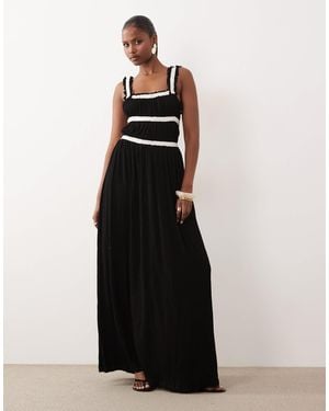 ASOS Shirred Contrast Binding Midi Dress - Black