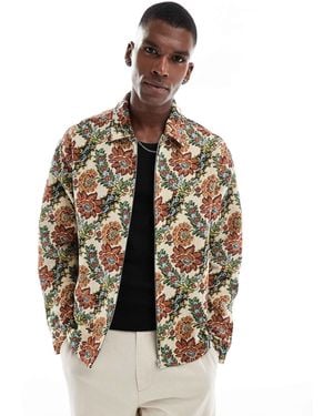 ASOS Boxy Oversized Zip Up Shacket With Tapestry Print - Metallic