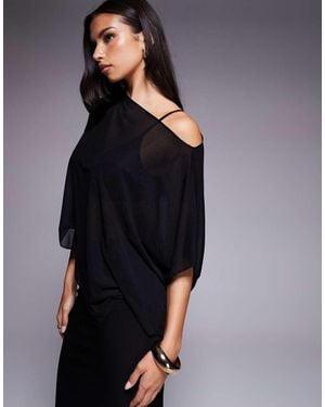 ASOS Sheer Mesh One Shoulder Asymmetric Slouchy Cape Top - Blue