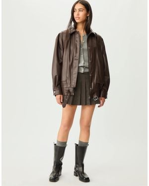 Stradivarius – oversize-jacke aus kunstleder - Braun