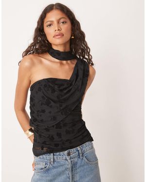 ASOS Floral Flocked Mesh Scarf Wrap Around Bandeau Top - Black