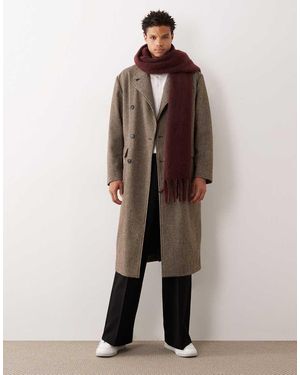ASOS Plaid Wool Look Oversized Longline Coat - Natural