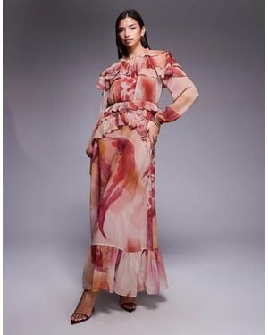 DASKA Chiffon Ruffle Caped Maxi Dress - Multicolour
