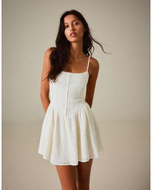Bershka Rustic Corset Mini Dress - White