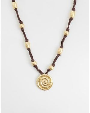 Mango Collana Rustica Marrone Con Perline Dorate - Metallizzato