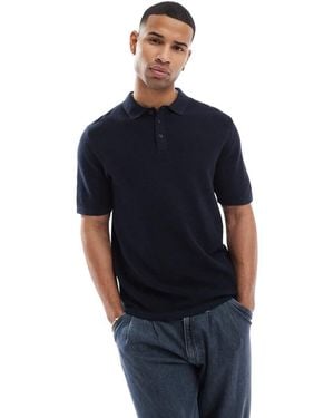 Jack & Jones Textured Knitted Polo - Blue