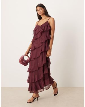 Vila Maxi-Jurk Met Asymmetrische Ruches En Zijsplit - Rood