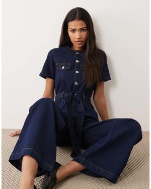 Miss Selfridge Button Up Military Jumpsuit - Blue