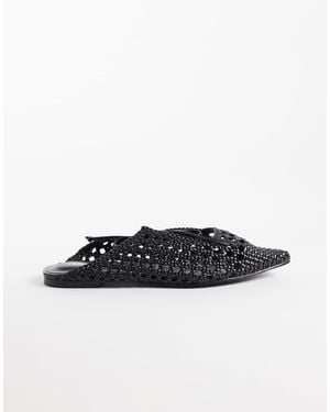 Public Desire Tabitha Woven Pointy Flat Mules - Black