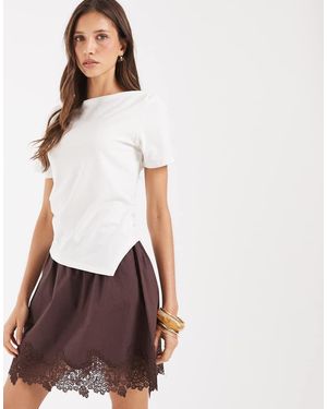 Pieces Draping Detail Asymmetric Hem Top - Brown