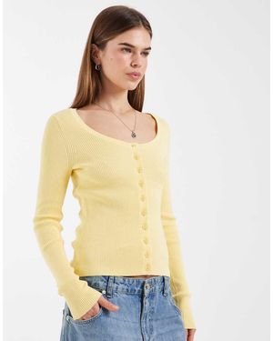 ASOS Cárdigan Amarillo Pastel Con Cuello Ancho En "U" De Algodón De