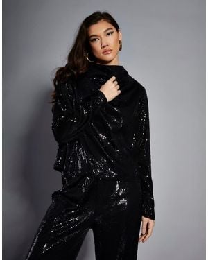 NARRATED High Neck Ling Sleeve Blouse - Black