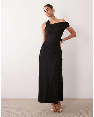 ASOS Crepe Fallen Shoulder Maxi Dress With Ruched Skirt Detail - Black