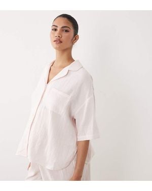 ASOS Asos Design Maternity Cotton Gauze Short Sleeve Shirt And Short Pyjama Set - Pink