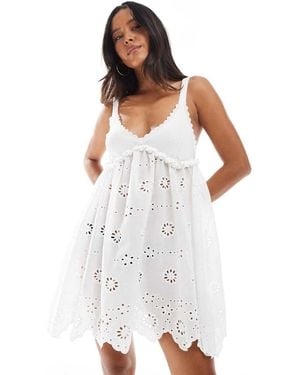 Miss Selfridge Beach Broderie Contrast Knit Mini Dress - White