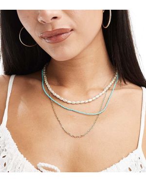 Orelia Collana 3 Fili Con Perle, Perline Turchesi E Placcata - Neutro