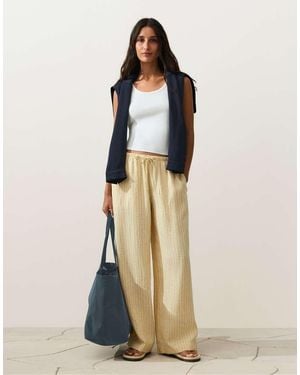Oysho 100% Linen Straight-Leg Trousers With Seam Detail - Natural