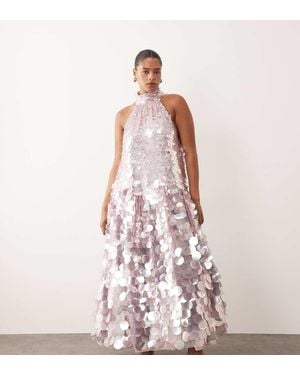 ARRANGE Curve Disc Sequin Halter Trapeze Maxi Dress - Pink