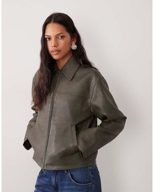 Wednesday's Girl Faux Leather Collared Jacket - Brown