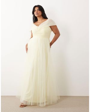 Lace & Beads Plus Tulle Off Shoulder Maxi Dress - Natural