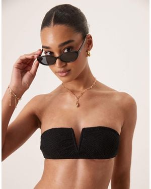 Stradivarius Bandeau Crochet Bikini Top - Black