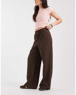 New Look Pinstripe Wide Leg Trousers - Brown