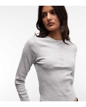 Collusion Long Sleeve Rib Henley Top - Grey