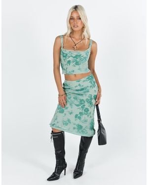 Princess Polly Devore Velvet Midi Skirt Co-ord - Green