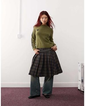 Monki Maglione Kaki Con Righe E Cuore Jacquard A Contrasto E Maniche Raglan - Neutro