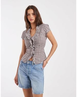 Hollister Ruffle Front Short Sleeve Shirt - Blue