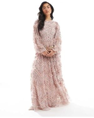 Maya Embellished Blouson Sleeve Maxi Dress - Pink