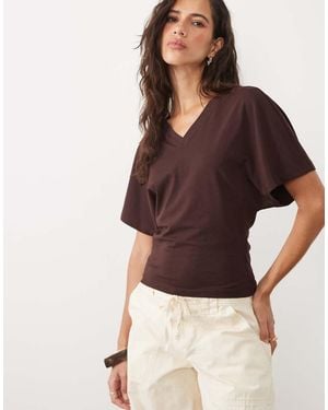Cotton On Top Con Maniche A Pipistrello E Scollo A V - Marrone