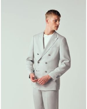 Mango – amalfic – zweireihiger slim-fit-anzugblazer aus leinenmix - Grau