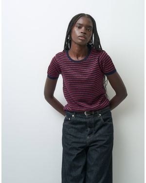 ASOS Gestricktes t-shirt mit roten und marineblauen streifen - Lila