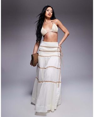 South Beach Tiered Beach Maxi Skirt With Contrast Piping - Grey
