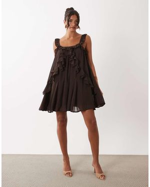 Y.A.S Chiffon Ruffle Trim Cami Mini Dress - Natural
