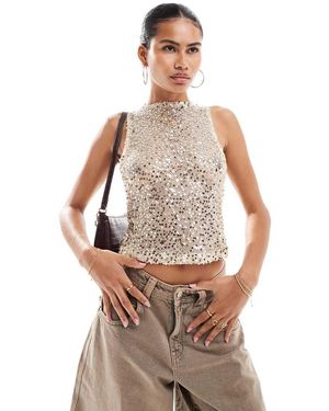 Motel Dudley Sequin Vest Top - White