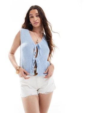 Vero Moda Crochet Knitted Tie Front Top - Blue