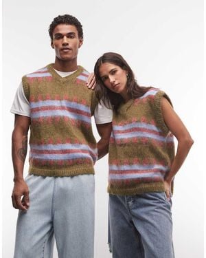 Reclaimed Vintage Unisex Stripe Knitted Tank - Brown