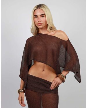 SIMMI Sheer Knit Cape Top - Brown