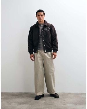 TRUE RELIGION Back Logo Suede Bomber Jacket - Brown
