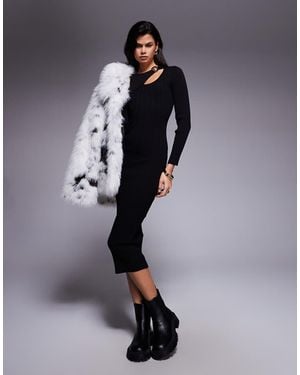 River Island Gebreide Midi-Jurk Met Uitsnijding - Blauw