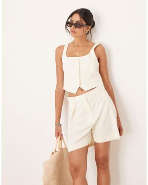 Mango Cotton Mix Low Square Neck Cropped Waistcoat Co-ord - Natural